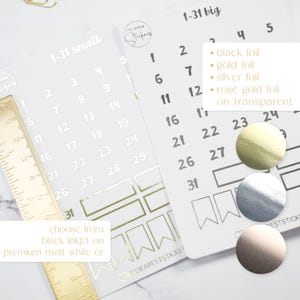Transparente Monatszahlen fett in Schwarz, Gold, Silber oder Roségold für Planer, Bullet Journal, Tagebuch etc.