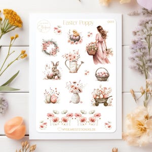 Foglio di adesivi "Papavero di Pasqua" adesivo di carta rosa antico con decorazione di fiori di papavero per Pasqua come diario, calendario o come regalo