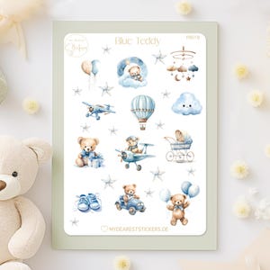 Blue Teddy, blaue Baby Kinder Sticker, niedliche Motive für Planer, Erinnerungsalbum als Geschenk für Babyparty und Geburt