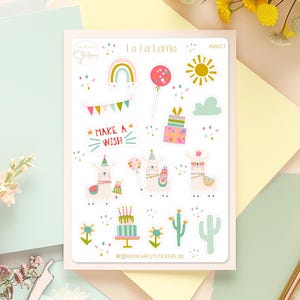 Feuille d'autocollants "La La Lama" papier autocollant fête d'anniversaire petite idée cadeau pour les anniversaires d'enfants et les fêtes de rentrée scolaire, pastel délicat