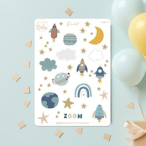 Feuille d'autocollants "Rocket" voyage fusée et lune pour enfants motif autocollant en papier comme cadeau d'anniversaire, de rentrée scolaire, de baby shower et de naissance