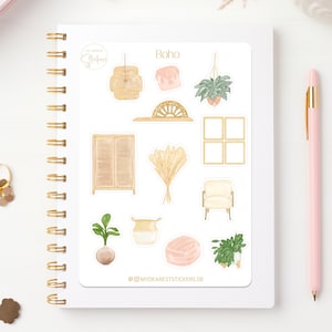 Feuille d'autocollants « Boho » décoration naturellement neutre dans le style scandinave autocollants pour planificateurs et comme cadeau, peints à la main