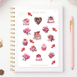 Stickervel Sweet Love - Valentijnsdag traktaties hartmotief voor liefdesbrieven, papieren stickers voor planners en als cadeau