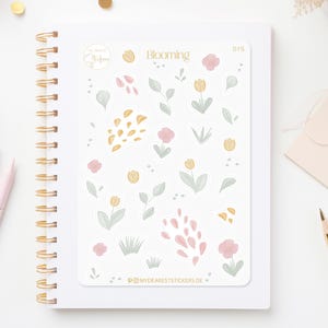 Feuille d'autocollants « Blooming » - motifs de fleurs peints à la main comme autocollants en papier pour les planificateurs et comme cadeau de jardin