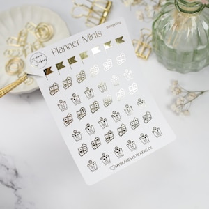 Mini Sticker &quot;Budgeting&quot; foil in black, gold, silver or rose gold for planner, bujo, journaling, calendar, diary