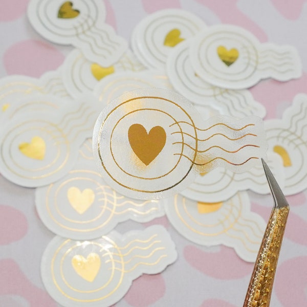 Goldene Herz Stempel Transparent Sticker - 5 Stück  - Geschenk, Journaling, Planer Sticker