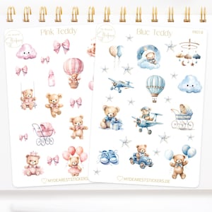 Teddy rosa e blu, set di 2 adesivi per gemelli per l'album dei ricordi, come regalo per baby shower e nascita