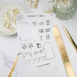 Mini Sticker "Hearts" Folie in Schwarz, Gold, Silber,Roségold für Planner,Bujo, Journaling, Kalender, Tagebuch, JGA Geschenk Hochzeitsplaner