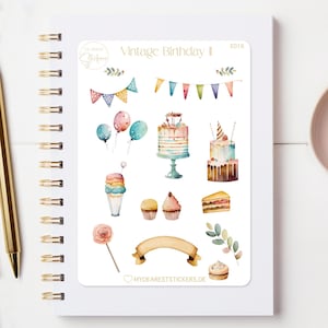 Stickerbogen "Vintage Geburtstag 2"  Party Papiersticker Motiv für Tagebuch Bullet Journal Kalender Planer oder als Geschenk zum Geburtstag