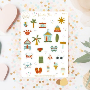 Feuille d'autocollants "Vacances Time!" Motif de vacances, jolis autocollants en papier pour planifier vos vacances ou pour le journal