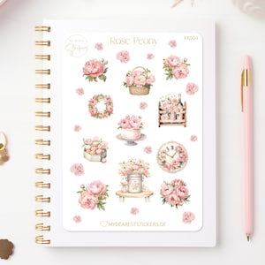 Feuille d'autocollants "Rose Peony" - motifs délicats de pivoines comme autocollants en papier pour agendas et comme jardin cadeau