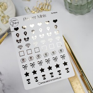 Mini sticker &quot;Symbols&quot; foil in black, gold, silver or rose gold for planner, bujo, journaling, calendar, diary