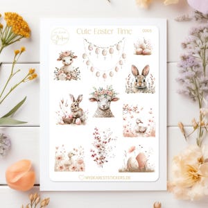 Stickersheet "Cute Eastertime" verträumt florale Boho Ostertiere Papier Sticker zu Ostern als für Planer Kalender Journal oder als Geschenk
