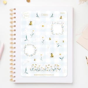 Feuille d'autocollants "Daisy" - motifs de marguerites et d'abeilles comme autocollants en papier pour agendas et comme jardin cadeau
