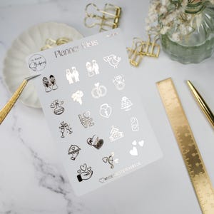 Mini Sticker "Hochzeit" Folie in Schwarz,Gold,Silber,Roségold für Planner,Bujo, Journaling, Kalender, Tagebuch, JGA Geschenk Hochzeitsplaner