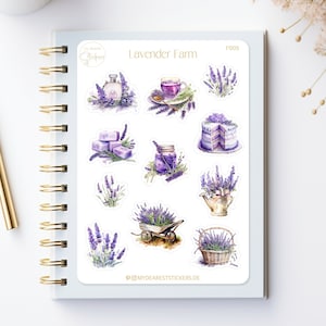 Autocollants en papier à motifs de Lavande Farm pour les planificateurs et comme cadeau en violet romantique
