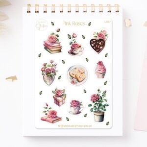 Stickersheet "Pink Roses" romantische Rosen Motive Vintage für Tagebuch Bullet Journal Kalender Planer oder als Geschenk