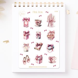 Stickerbogen "Pink Bow" Rosa Schleifen Wellness Motiv romantische Papiersticker für Tagebuch Bullet Journal Kalender Planer oder Geschenk