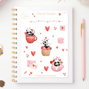 Pandabär mit Herz - I heart Panda - Aufkleber Valentinstag - Papiersticker für Planer und als Geschenk