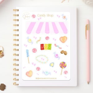Feuille d'autocollants "Candy Shop" bonbons de notre enfance, un beau souvenir, autocollants en papier pour agendas et en cadeau, peints à la main