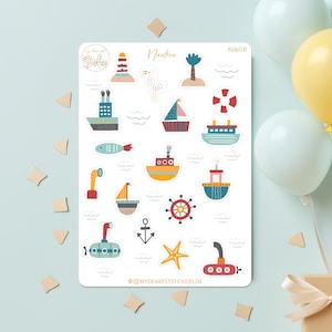Foglio adesivo "Nautica" motivi marittimi marinari con navi e barche, idea regalo per regalino per compleanni di bambini e feste di iscrizione a scuola