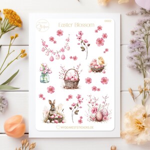 Foglio di adesivi "Easter Blossom" adesivi in carta rosa per Pasqua come diario, calendario o come regalo