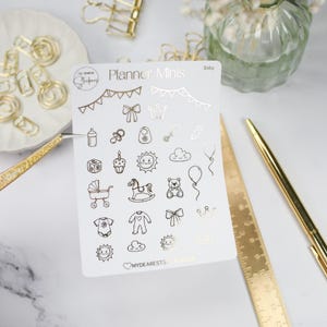 Mini autocollants en aluminium « Bébé » pour les planificateurs, les journaux, les agendas, comme cadeau pour la baby shower ou pour la naissance pour l'album souvenir