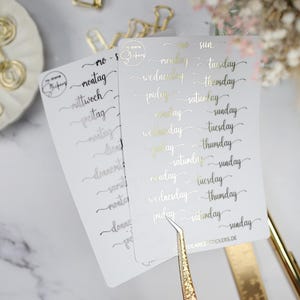 Mini adesivo "curvo giorno della settimana" in lamina nera, oro, argento o oro rosa per agenda, bujo, journaling, calendario, diario