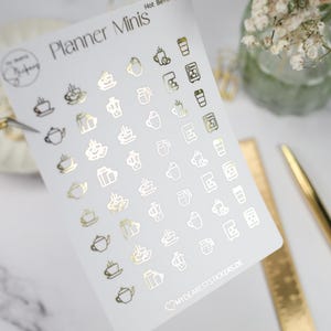 Mini Sticker "Hot Beverages" Folie in Schwarz, Gold, Silber oder Roségold für Planner, Bujo, Journaling, Kalender, Tagebuch als Geschenkidee