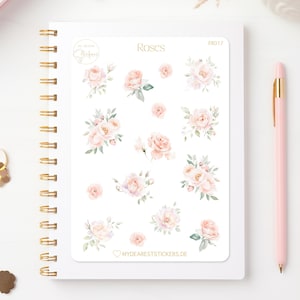 Feuille d'autocollants "Roses" - de délicats motifs de roses en tant qu'autocollants en papier pour agendas et comme jardin cadeau