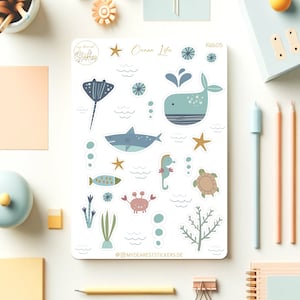 Feuille d'autocollants « Ocean Life » Poissons créatures marines pour enfants motif autocollant en papier comme cadeau d'anniversaire, de rentrée scolaire, de baby shower et de naissance