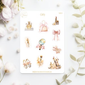 Girly - veträumt zarte pastell  Motive Papier Sticker, Make-Up und Styling im mädchenhaftem Stil für Planer oder als Geschenk