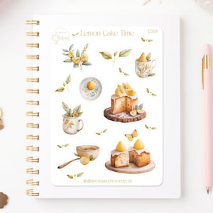 Stickervel Lemon Cake Time - citroentaartmotieven, vintage cottagecore-stijl, papieren stickers voor journaling, planners, cadeau-idee