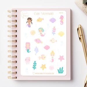 Bonitas pegatinas infantiles de sirena, diseño de niña sirena en tonos pastel para agenda, álbum de recuerdos como regalo para baby shower y nacimiento.