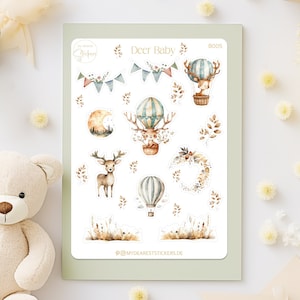 Deer Baby, neutrale Neugeborenen Sticker, Vintage Motive Papiersticker für Planer, Erinnerungsalbum als Geschenk  für Babyparty und Geburt