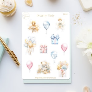 Dreamy Party - autocollants en papier à motifs pastel oniriques et délicats, baby shower ou anniversaire d'enfant pour les planificateurs, cadeau de naissance, révélation du genre