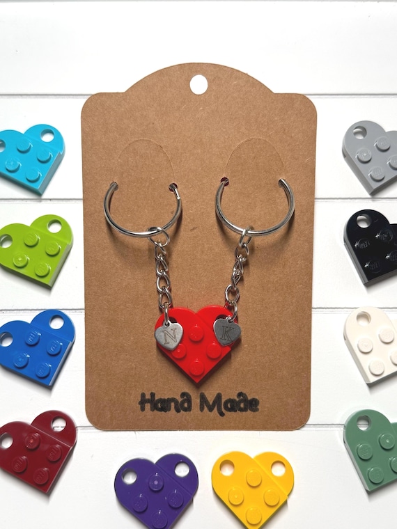 Personalised LEGO® Heart Keyring Set for Couples | Matching Engraved Initials Keychains | Love Heart | Boyfriend Gift | Valentine's Day Gift