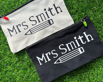 Personalized Teacher Gift | Canvas Pencil Case with Pencil Charm