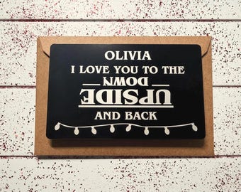 Personalised Upside Down Gift | Engraved Metal Wallet Card for Couples | 80s Sci-Fi TV Show Inspired | Valentine's Day