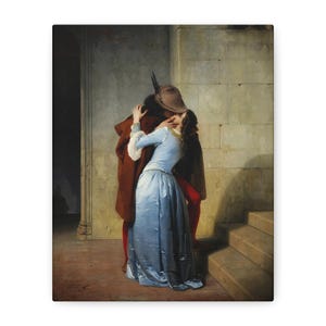 The Kiss 1859, Francesco Hayez, Romantic Art Canvas, Vintage | Gift for Her | Italian Art | Lovers Art | Rustic Home Decor | Office Wall Art