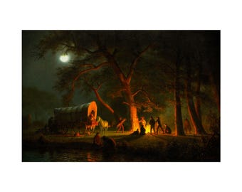 Albert Bierstadt, Oregon Trail Campfire 1863, Museum-Grade Poster, Fine Art, Vintage Print, Office Wall Art, Gift for Him, Rustic Home Decor