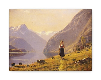 Hans Dahl "By the Fjord" Canvas Print, Vintage Norwegian Fine Art, Rustic Home Decor, Gift for Her