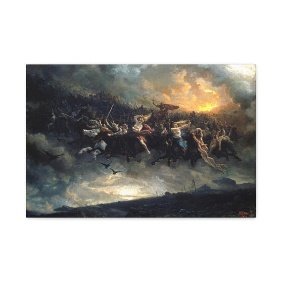 Wild Hunt of Odin 1872 Canvas Print, Peter Arbo Norse Art, Rustic