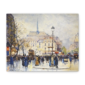 Paris Street Scene 1940, Eugene Galien-Laloue | Nostalgic Canvas | French Art | Famous Artist | Vintage Office Wall Art | Rustic Home Decor