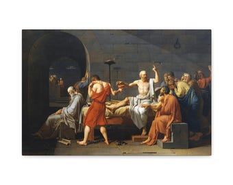 Impresión en lienzo de "Muerte de Sócrates" (1787), reproducción de Jacques-Louis David, arte mural de historia griega, regalo para papá