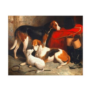 Foxhounds and Terrier Vintage Print, William Barraud Canine Art