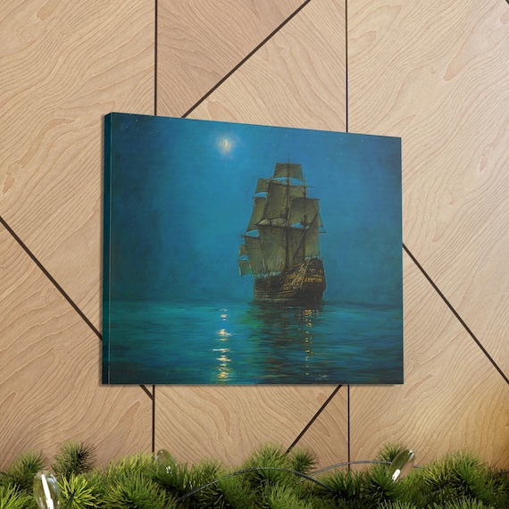 Montague Dawson Crescent Moon Canvas Print, Nautical Sailing Ship