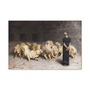 Daniel in the Lion&#39;s Den 1872, Briton Riviere | Biblical Canvas | Gift for Dad | Vintage | Rustic Home Decor | Famous Art | Office Wall Art