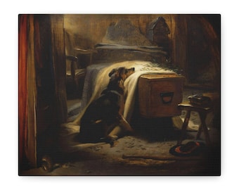 The Old Shepherds Chief Mourner 1837, stampa su tela di Edwin Landseer, arte murale vintage con cani, regalo per lui