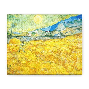 Wheat Field with a Reaper 1889, Vincent van Gogh, Classic Art Canvas, Famous Artist, Fine Art, Vintage, Rustic Home Decor, Office Wall Art